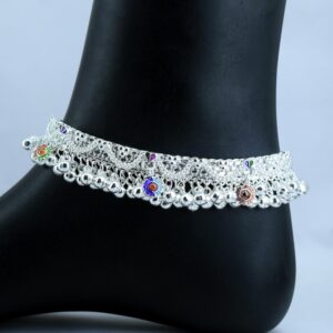 Heavy bridal dhaniya on frills pattern Silver anklets