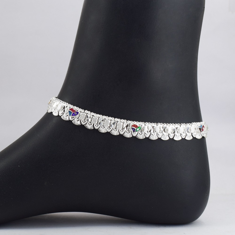 handmade Mugapu Light Weight Die Silver Anklets