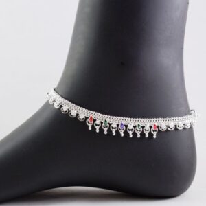 Curb Chain Bells Pattern Silver Anklets (payal) For Womens