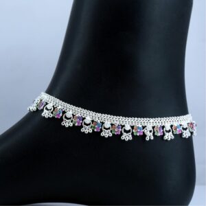 Curb Chain Bells Pattern Silver Anklets (payal) For Womens