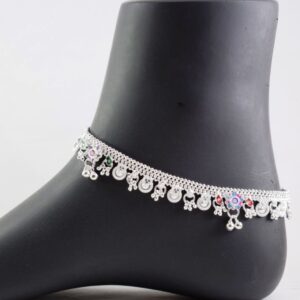 Curb Chain Bells Pattern Silver Anklets (payal) For Womens