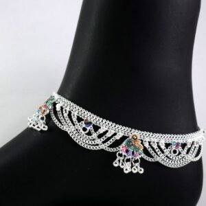 Silver Charms Curb Chain Heavy Frills Silver Anklets (payal) For girls & womens