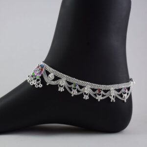 Silver Charms Curb Chain Heavy Frills Silver Anklets (payal) For girls & womens
