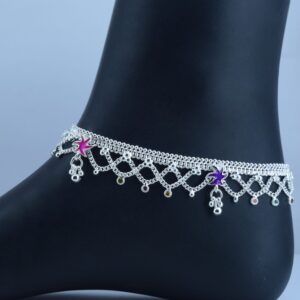Curb Chain Frills Silver Anklets (payal) For girls