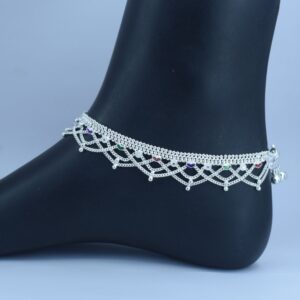Curb Chain Frills Silver Anklets (payal) For girls