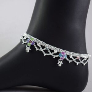 Curb Chain Frills Silver Anklets (payal) For girls