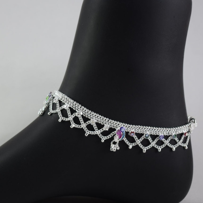 Curb Chain Frills Silver Anklets (payal) For girls