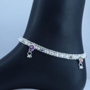 Silver Charms Famous khushboo Designer pattern Silver Anklets (Payal) For girls