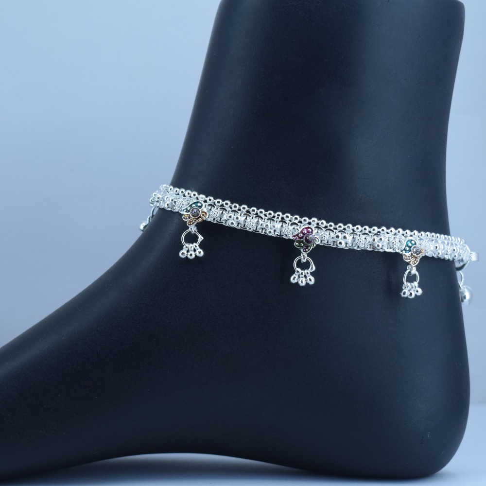 Silver Charms Famous khushboo Designer pattern Silver Anklets (Payal) For girls