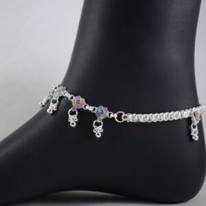 Silver Charms Designer floral pattern Silver Payal(Anklets) For girls & womens