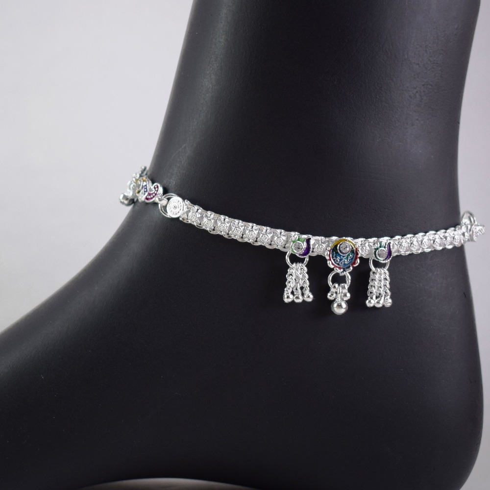 Silver Charms Designer floral pattern Silver Payal(Anklets) For girls & womens