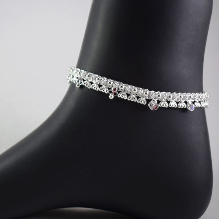 Silver charms khushboo thos pattern silver payal (anklets) for girls