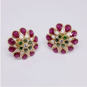 916 Gold Flower Design Diamond Earring