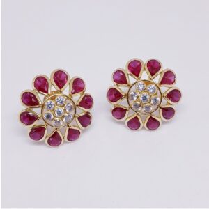 916 Gold Fancy Maroon Stone Earring