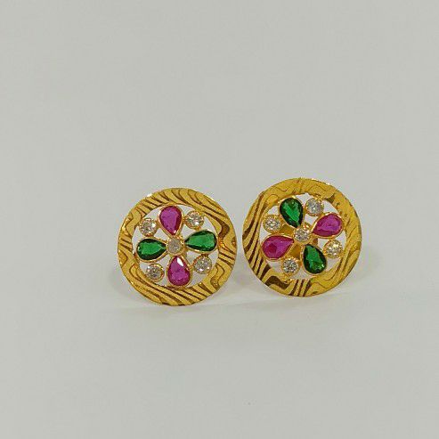 Gold Round With Stone earrings