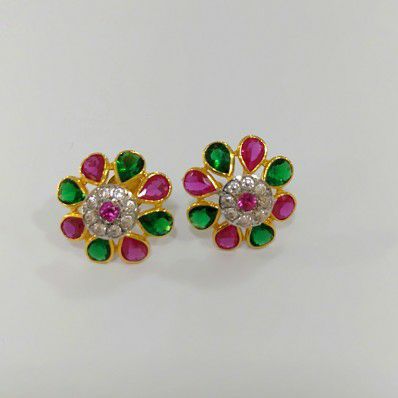 Gold With Color Stone Tops Earrings