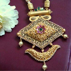 916 gold antique real pearl bridal long necklace set sj - n002