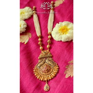 916 gold antique real pearl bridal long necklace set sj - n001