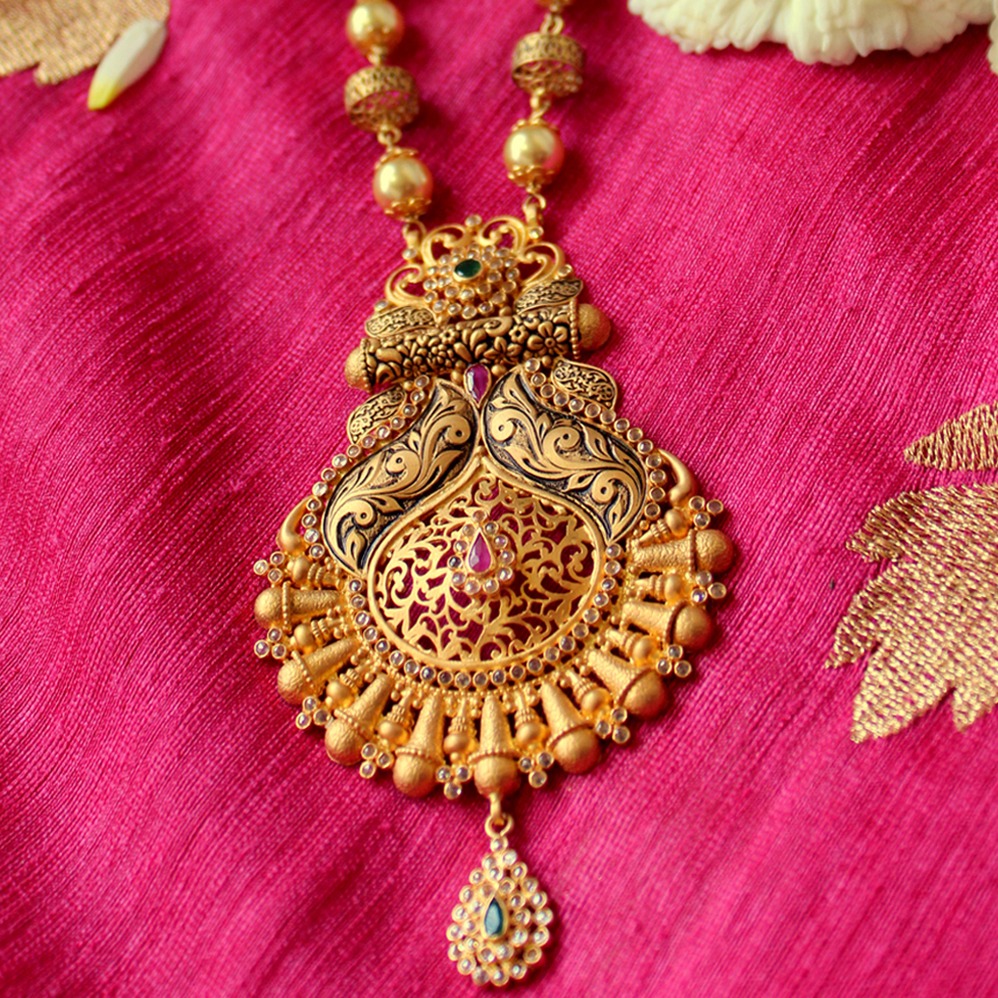 916 gold antique real pearl bridal long necklace set sj - n001