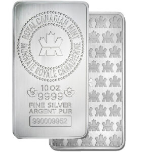 10 oz royal canadian mint (rcm) .9999 fine silver bar