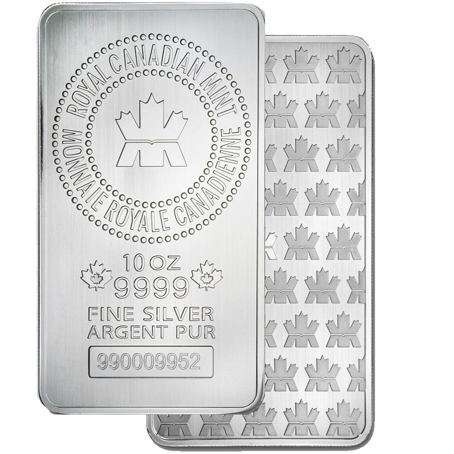10 oz royal canadian mint (rcm) .9999 fine silver bar