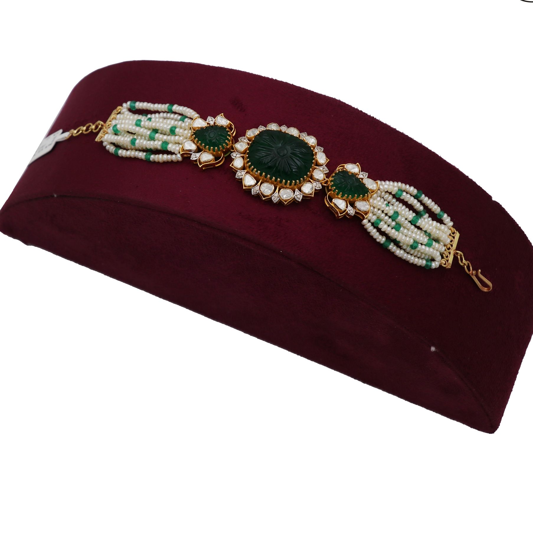 22K Gold Green Stone Pocha Bracelet