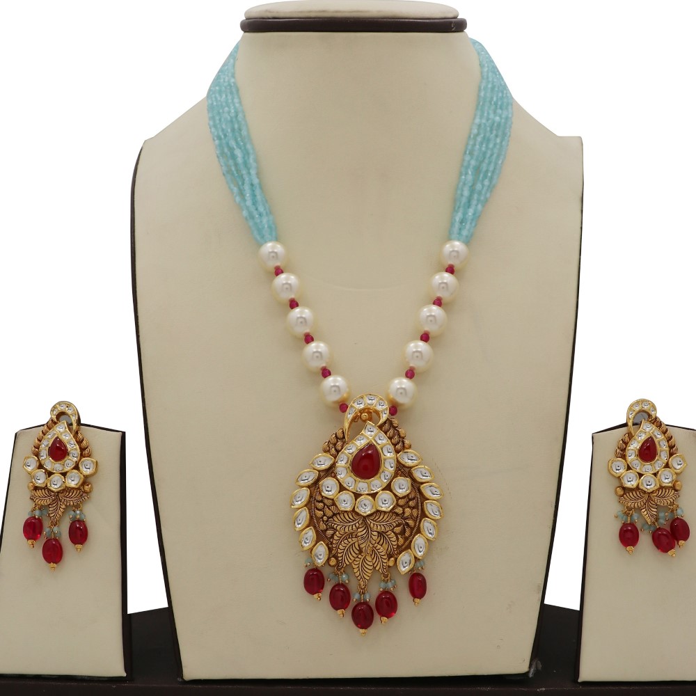 916 Gold Simple Pearl Light-weight Necklace Set For Women AJNS212