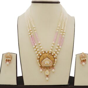 916 Gold Loopy Bends Pearl Light-weight Necklace Set For Women AJNS211