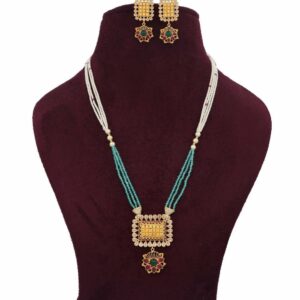 916 Gold Interlink Pearl Light-weight Necklace Set For Women AJNS210
