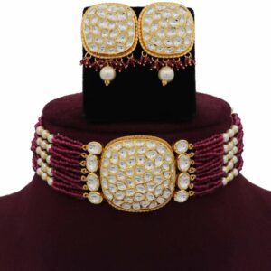 916 Gold Sparkling Pearl Light-weight Necklace Set For Women AJNS208