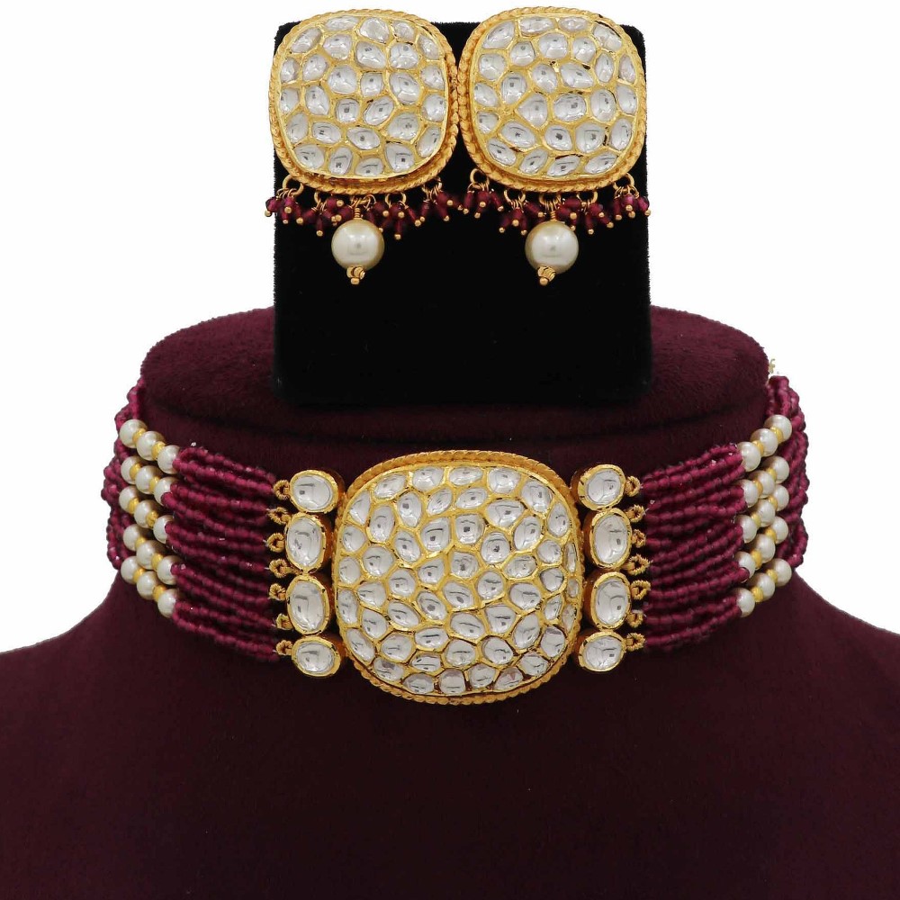 916 Gold Sparkling Pearl Light-weight Necklace Set For Women AJNS208
