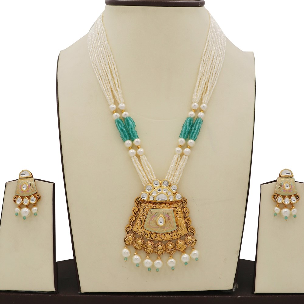 916 Gold Classy Pearl Light-weight Necklace Set For Women AJNS207