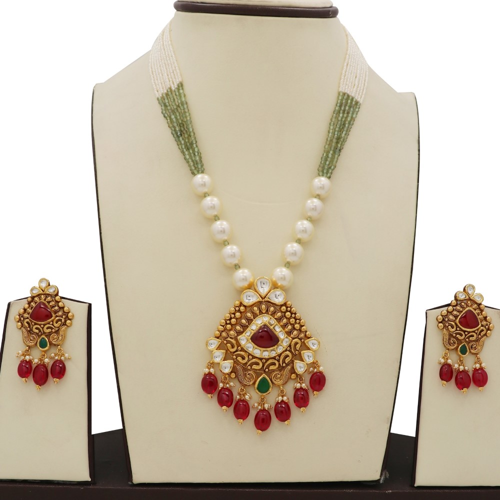 916 Gold Stylish Pearl Light-weight Necklace Set For Women AJNS206