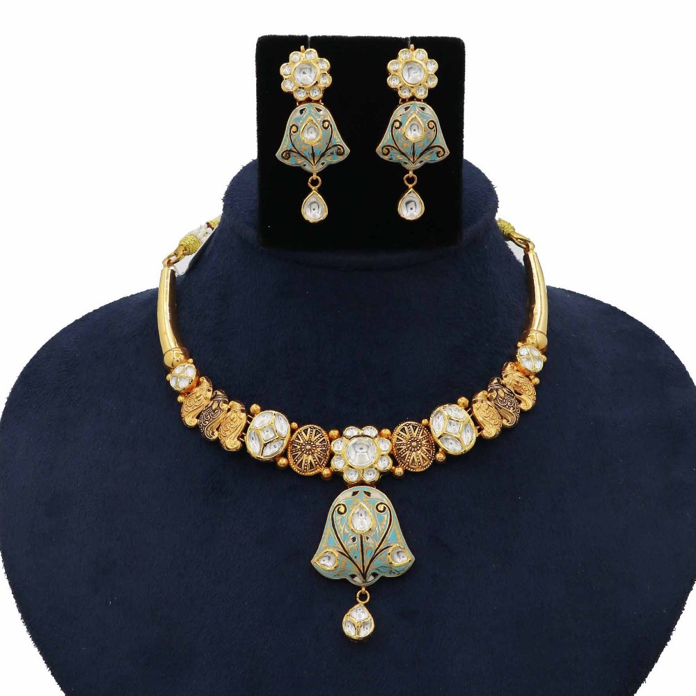 916 Gold Unique Pearl Light-weight Necklace Set For Women AJNS205