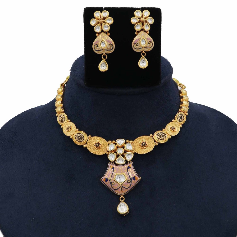 916 Gold Pretty Pearl Light-weight Necklace Set For Women AJNS204