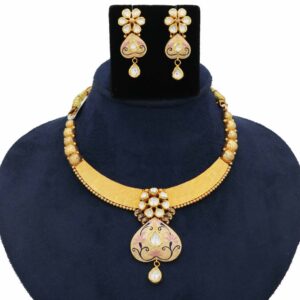 916 Gold Beautiful Pearl Light-weight Necklace Set For Women AJNS203