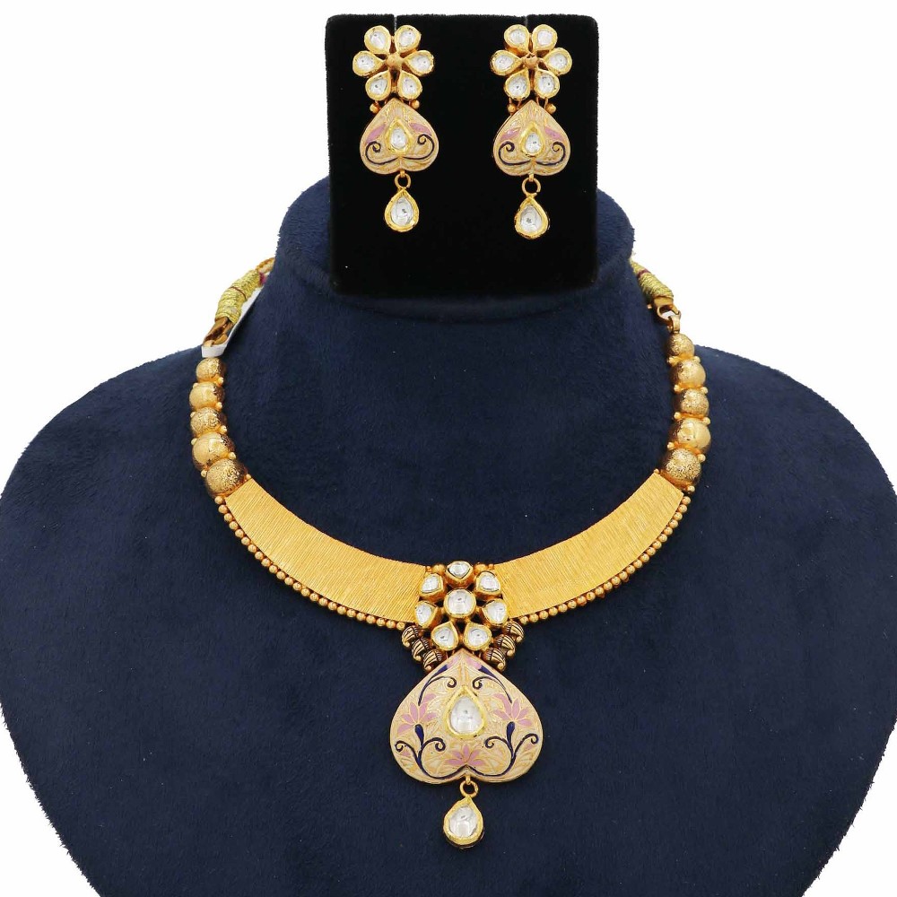 916 Gold Beautiful Pearl Light-weight Necklace Set For Women AJNS203