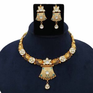 916 Gold Attractive Floral Pearl Light-weight Necklace Set For Women AJNS202