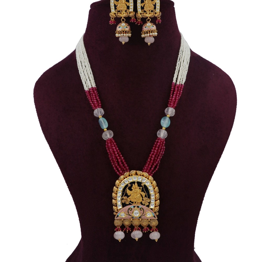 916 Gold Dazzling Pearl Light-weight Necklace Set For Women AJNS201