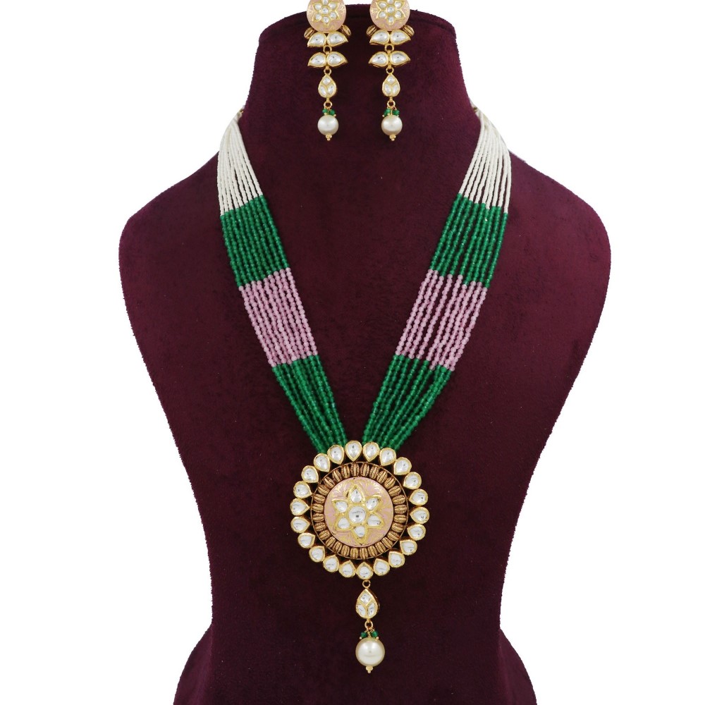 916 Gold Delite Pearl Light-weight Necklace Set For Women AJNS200