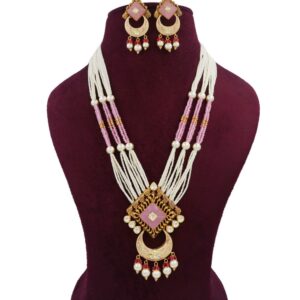 916 Gold Stunning Pearl Light-weight Necklace Set For Women AJNS199