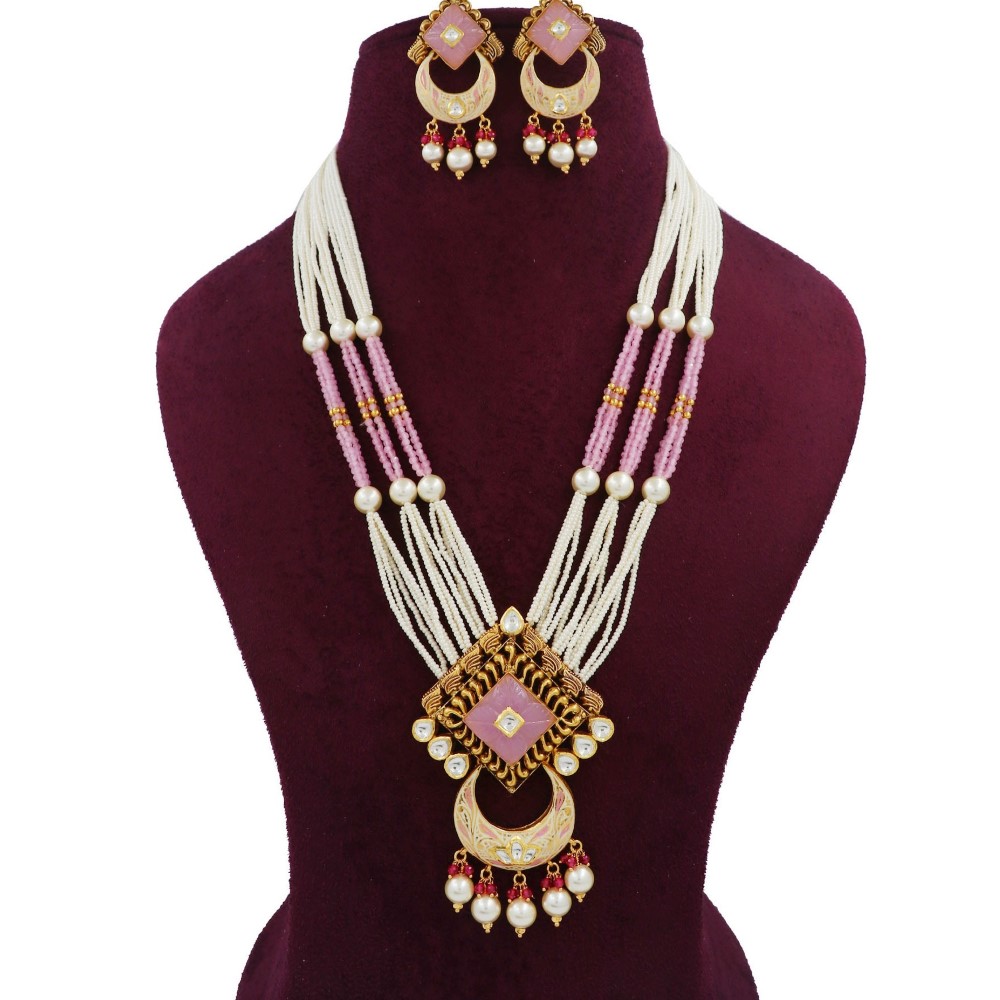 916 Gold Stunning Pearl Light-weight Necklace Set For Women AJNS199