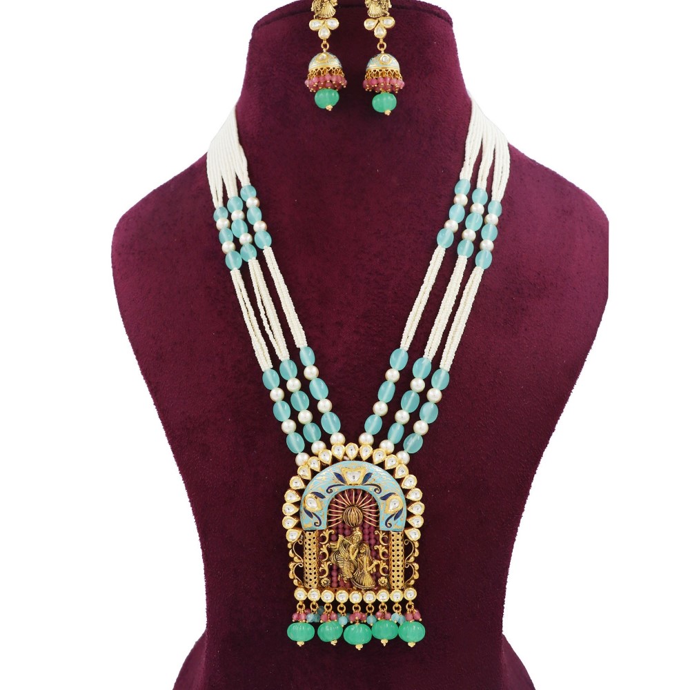 916 Gold Elite Pearl Light-weight Necklace Set For Women AJNS198