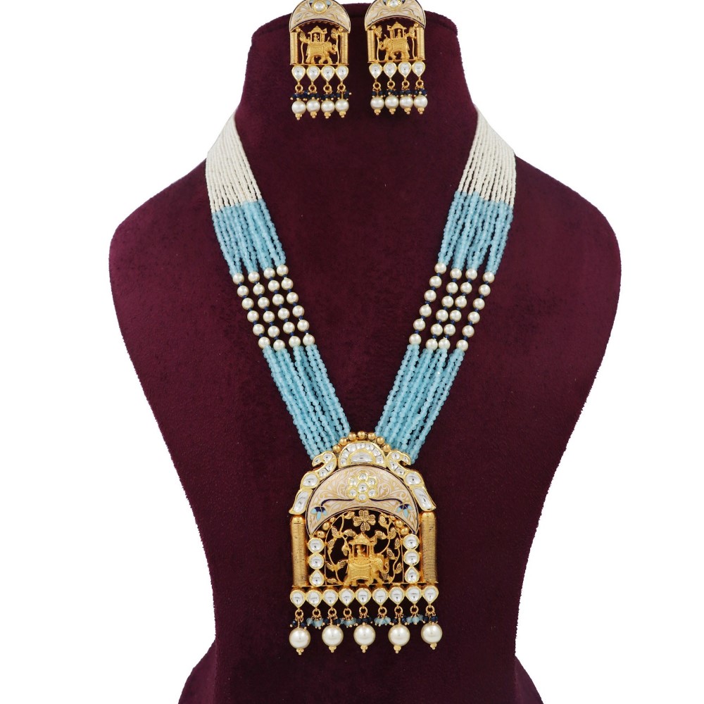 916 Gold Elegant Pearl Light-weight Necklace Set For Women AJNS197