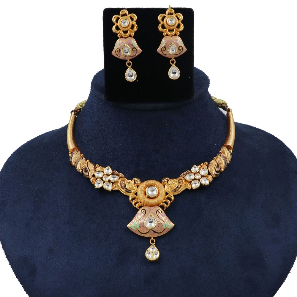 Gold Cocktail Pearl Light-weight Necklace Set For Women AJNS195