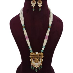 Gold Glam Pearl Light-weight Necklace Set For Women AJNS194