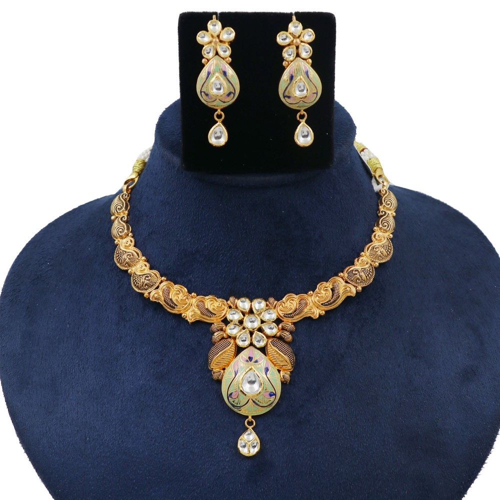 Gold Delight Pearl Light-weight Necklace Set For Women AJNS192