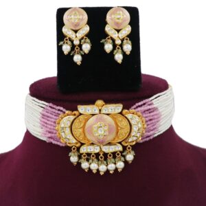 Gold Shining Pearl Light-weight Necklace Set For Women AJNS189
