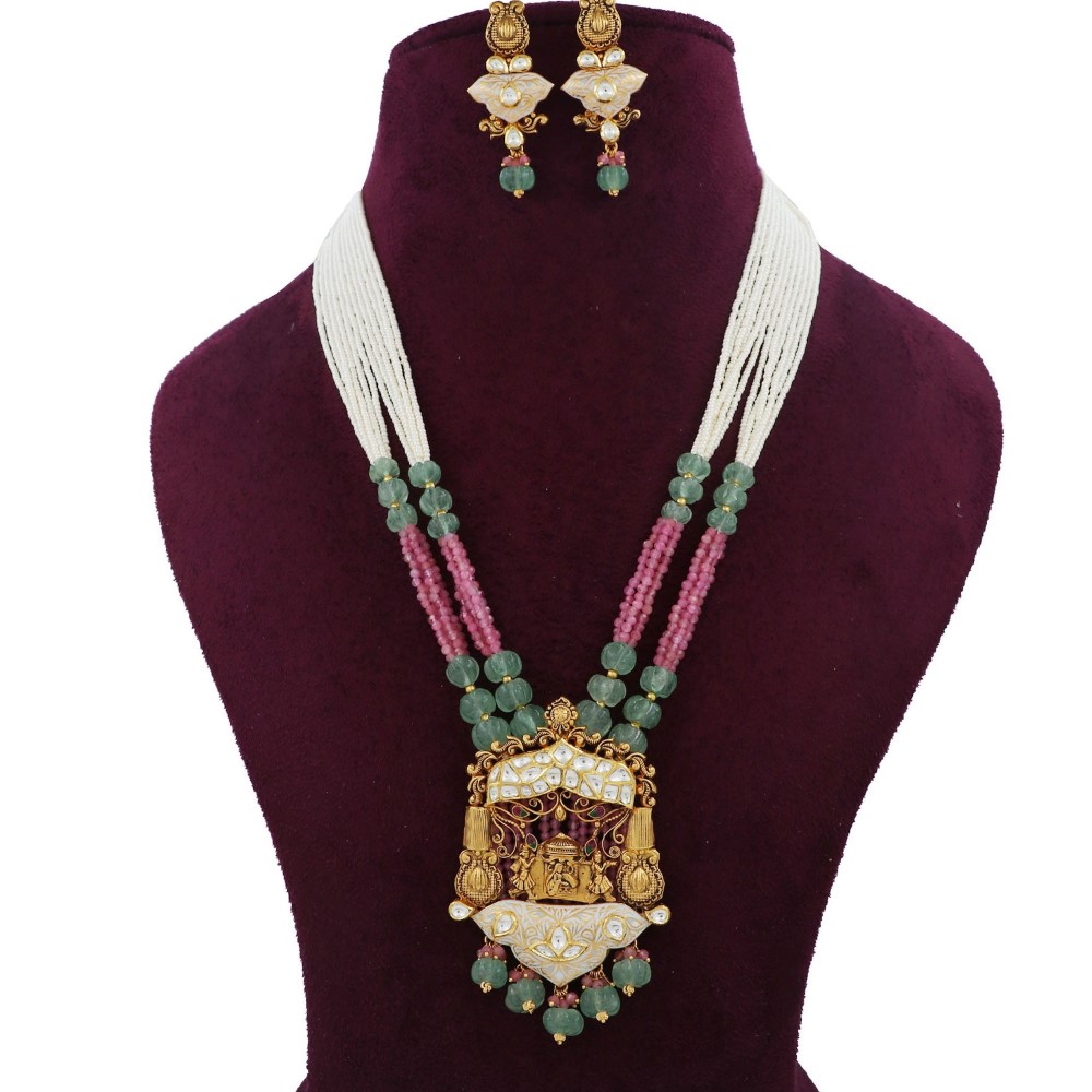 Gold Blooming Pearl Light-weight Necklace Set For Women AJNS188