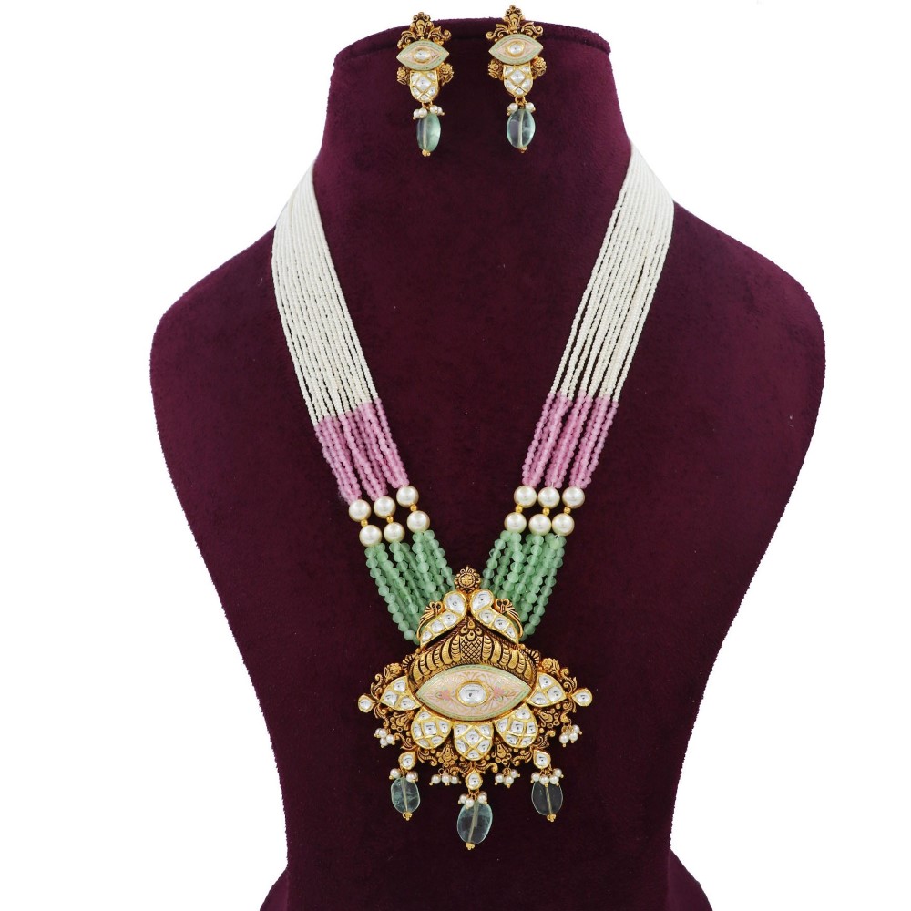 Gold Blossom Pearl Light-weight Necklace Set For Women AJNS187
